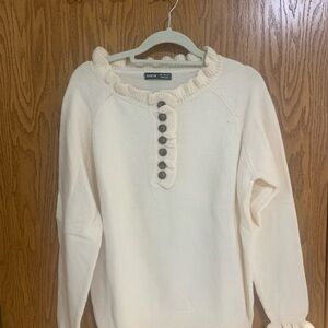 SHEIN Cream Ruffle-Neck Button sweater